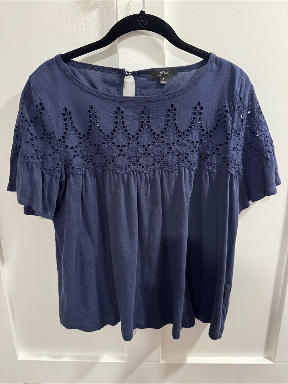 J. Crew Navy Eyelet Short Sleeve Top